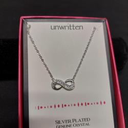 Unwritten silver plated Genuine crystal infinite necklace