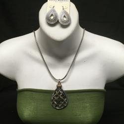 Silver teardrop necklace and and earrings