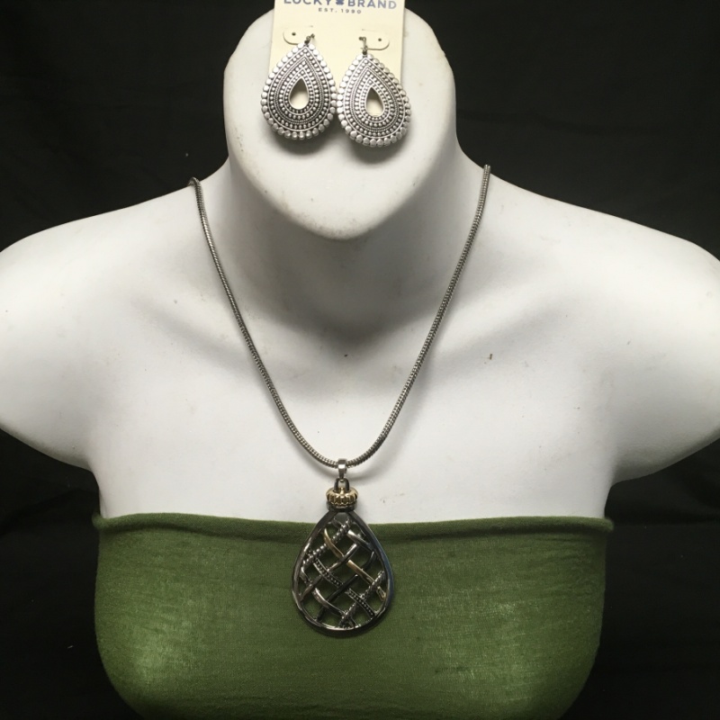 Silver teardrop necklace and and earrings