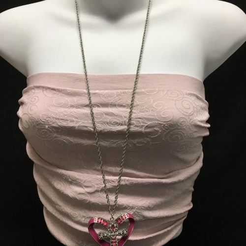 Silver Tone Pink Album Heart Necklace