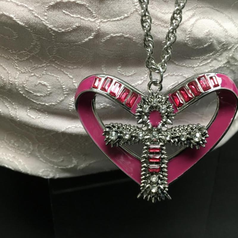 Silver Tone Pink Album Heart Necklace