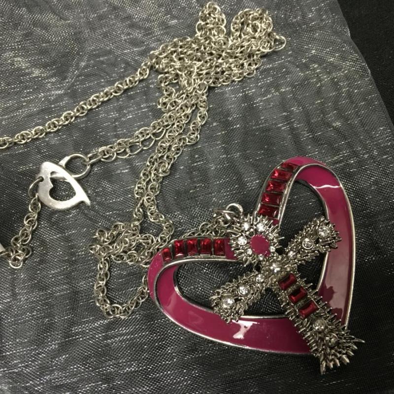Silver Tone Pink Album Heart Necklace
