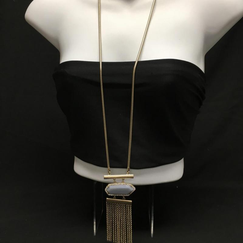 Gold Tone Necklace with Pendant and Fringe