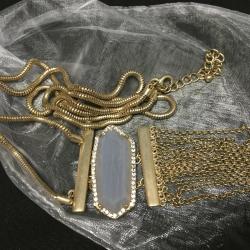 Gold Tone Necklace with Pendant and Fringe