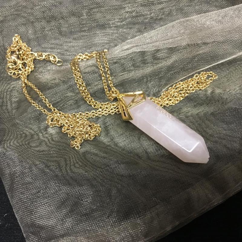 Gold-Tone Necklace with Pink Stone Pendant