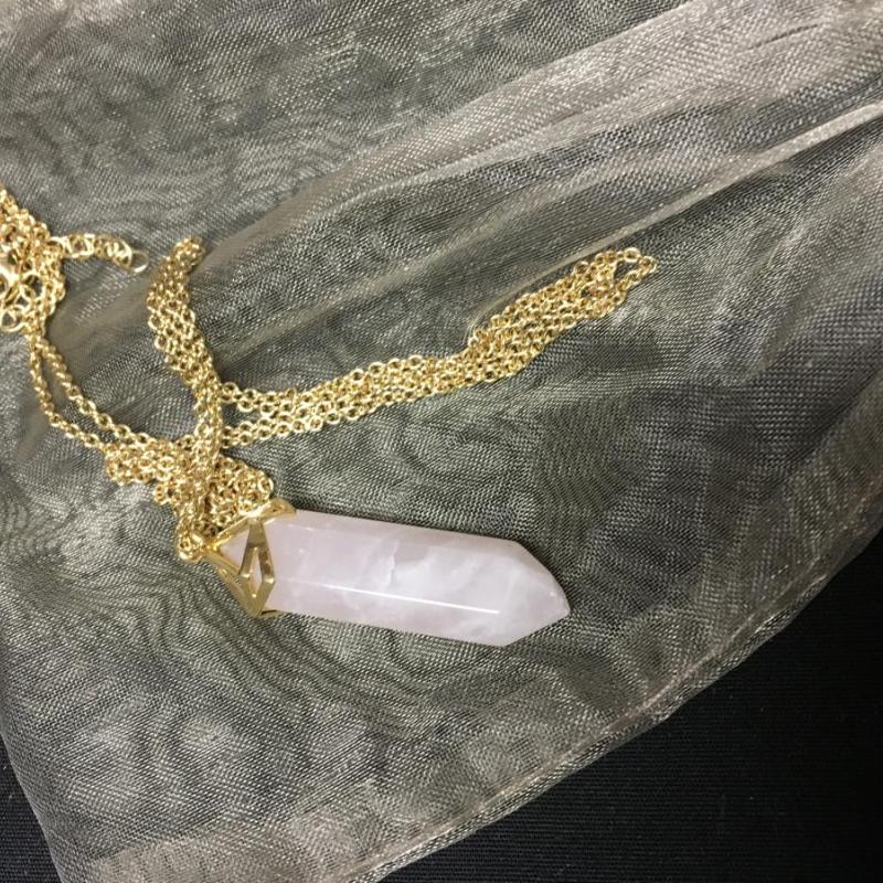 Gold-Tone Necklace with Pink Stone Pendant