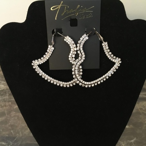 Silver Large Crystal Heart Hoops