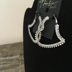 Silver Large Crystal Heart Hoops
