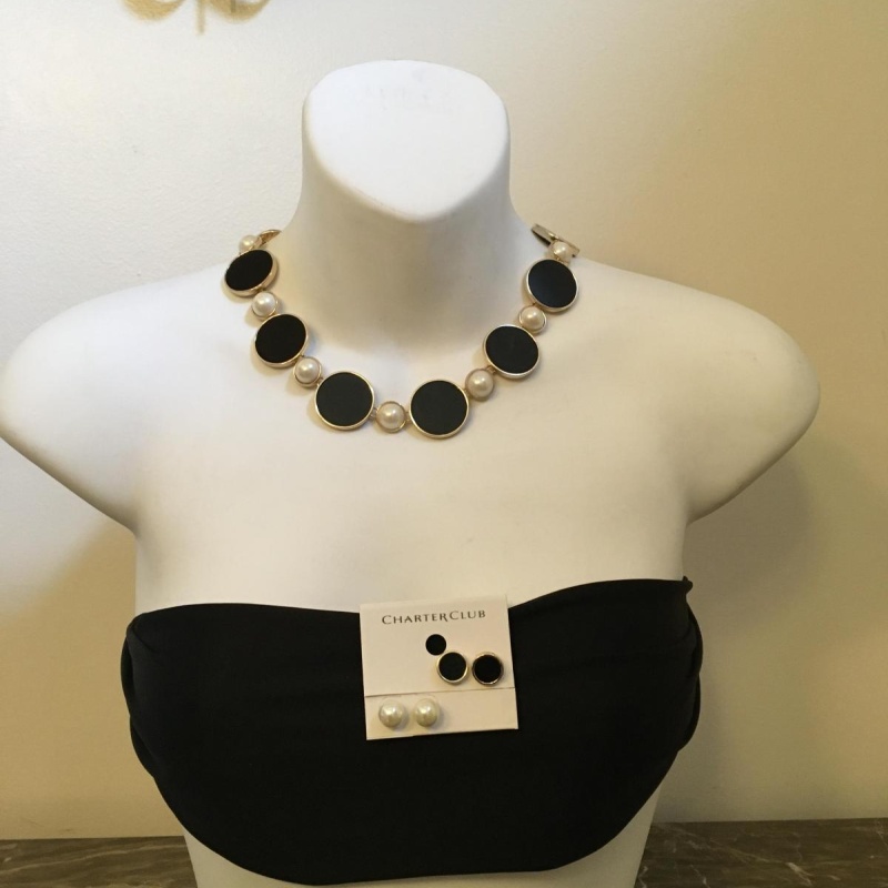 Charter Club Elegant Jet & Pearl(faux) Necklace Set