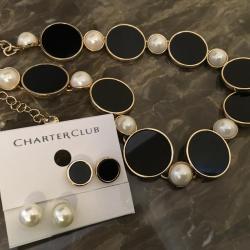 Charter Club Elegant Jet & Pearl(faux) Necklace Set
