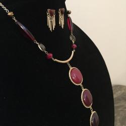 I.N.C Tri-circle Y shaped necklace and earrings with fringe
