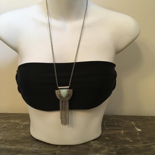 Silver-tone Necklace with Fringe Pendant (faux) Stone