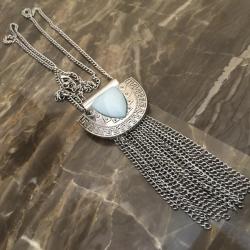 Silver-tone Necklace with Fringe Pendant (faux) Stone
