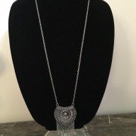 Silver Tone Necklace with Large Medallion and Fringe