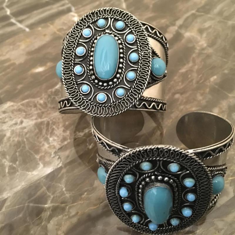 Turquoise (faux) design Silver Tone Cuff bracelet