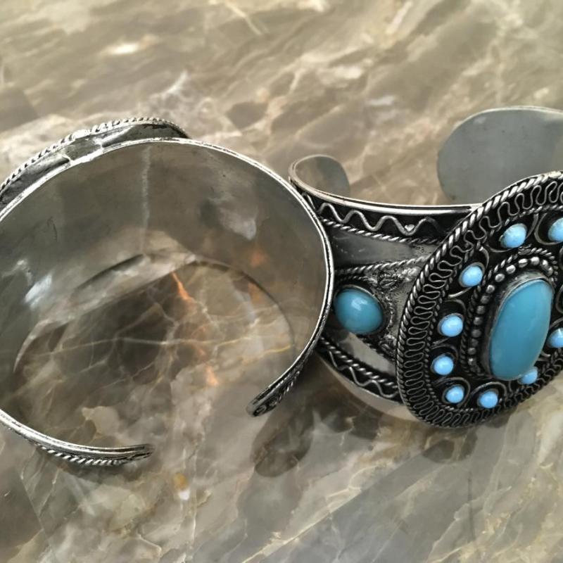 Turquoise (faux) design Silver Tone Cuff bracelet