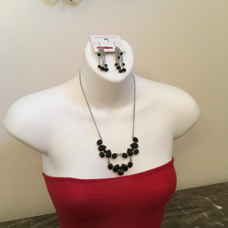 Charter Club Black small chain link Necklace and Earrings