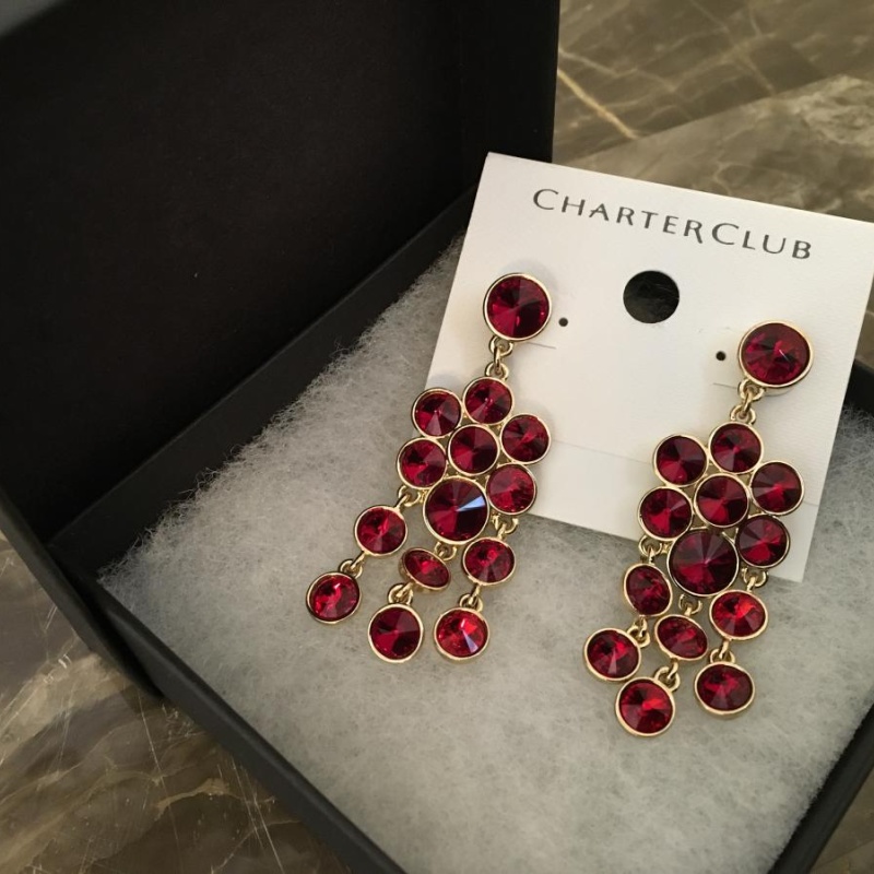 Charter Club Gold tone case with red Rhinestones Earrings
