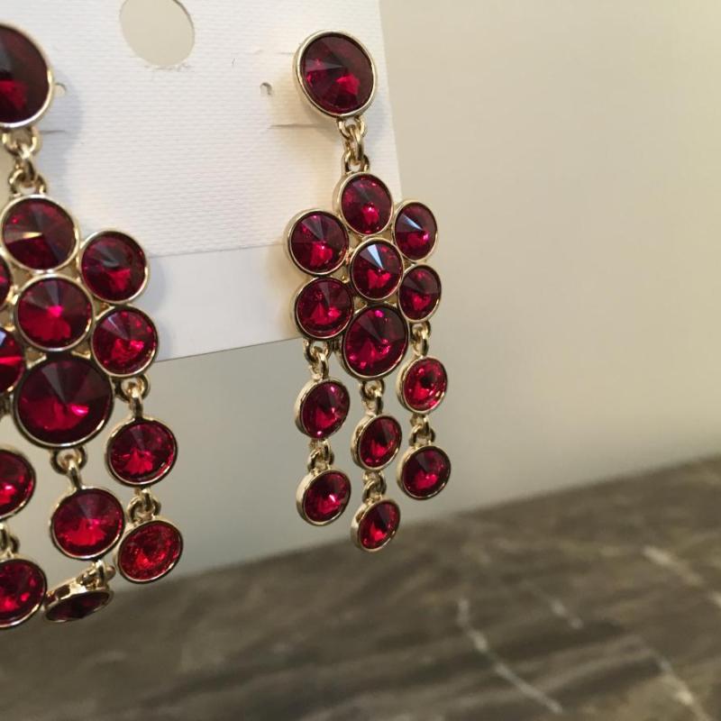 Charter Club Gold tone case with red Rhinestones Earrings