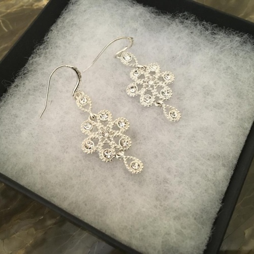 Silver-Tone Petal Drop Crystal Earrings