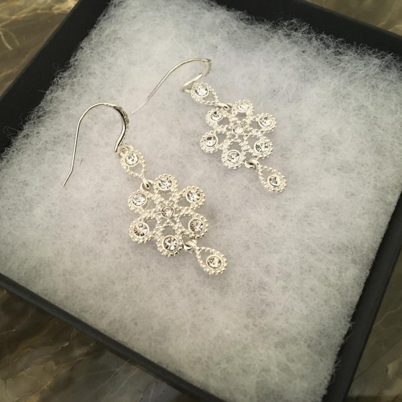 Silver-Tone Petal Drop Crystal Earrings