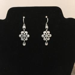 Silver-Tone Petal Drop Crystal Earrings