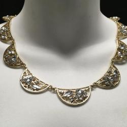 Gold Tone Crystal Web Necklace
