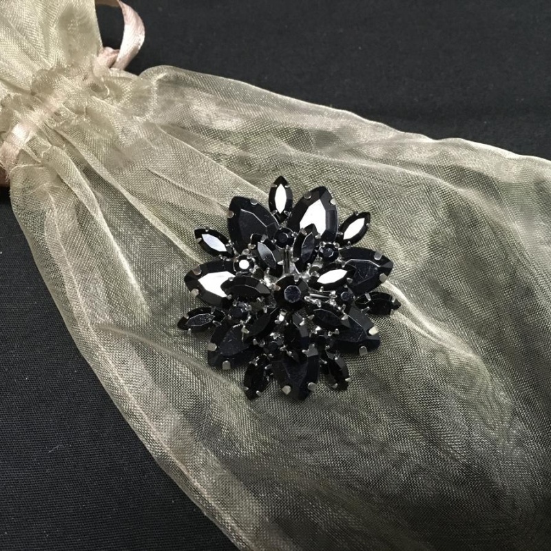 Jet Flower Brooch