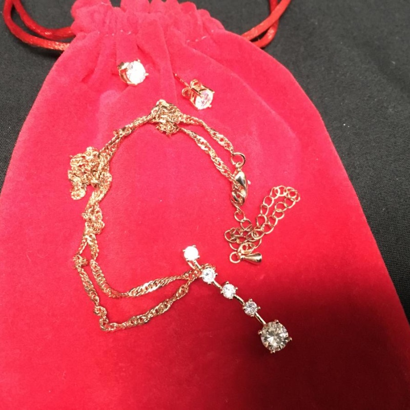 Charter Club Rose Gold Four Crystal drop Necklace and Earrings