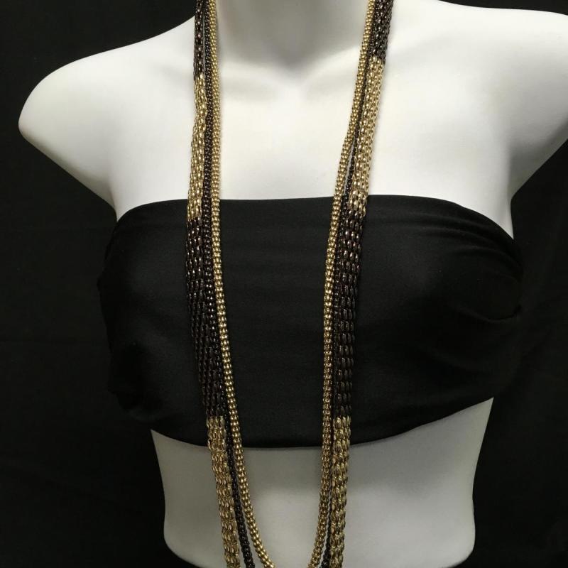 Brown & Gold Mesh Three Necklace
