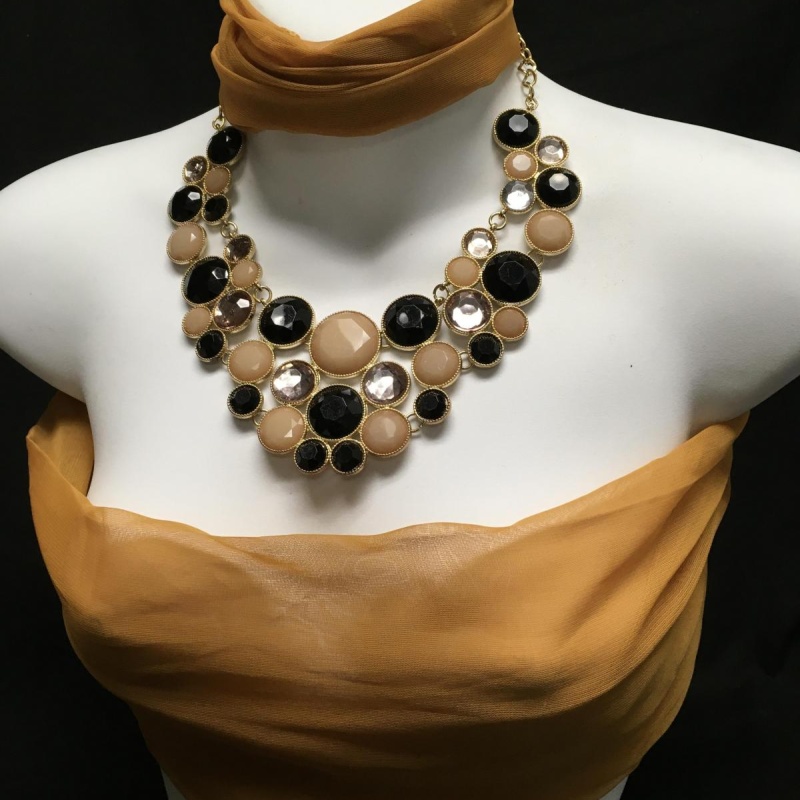 INC Blk, Beige & Sparkle Necklace
