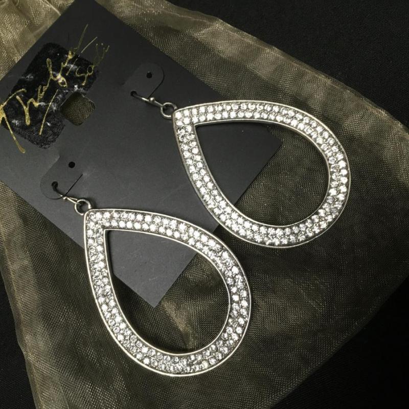 Silver Pave Oval Drop Earrings   By: Thalia Sodi
