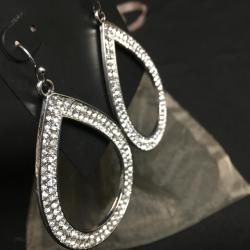 Silver Pave Oval Drop Earrings   By: Thalia Sodi