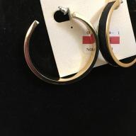 Large Gold Tone Hoops w/leather Enlay