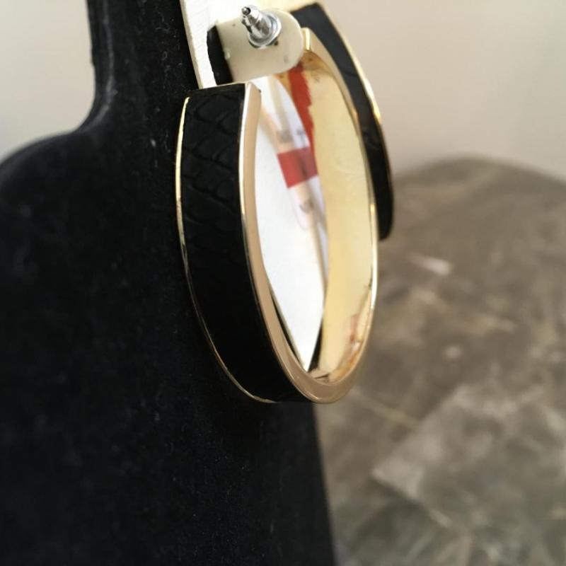 Large Gold Tone Hoops w/leather Enlay