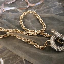 Gold-Tone Paved Crystal chain necklace w/ matching ball earrings