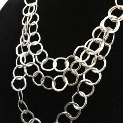 Leather necklace with large silver triple drop necklace
