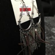 Silver tone Fringe and leather earrings