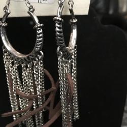 Silver tone Fringe and leather earrings